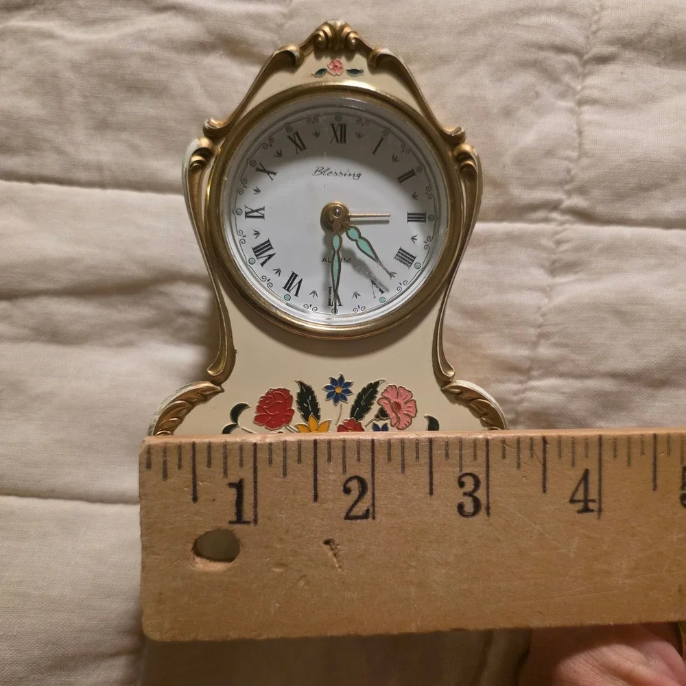Blessing Wind-up Alarm Clock West Germany Cream Floral Vintage MidCentury Ornate